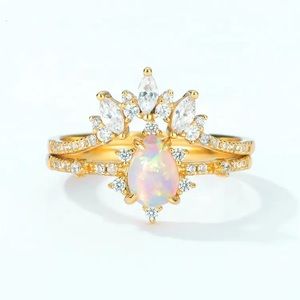 925 Sterling Silver Opal Stacking Gold Plated Ring, Engagement Ring